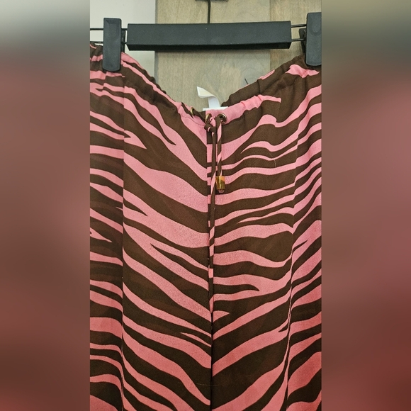 MICHAEL KORS Zebra Print Wide Leg Pants Tie Front Sheer Pants.Pink/brown. Size M - Picture 13 of 14